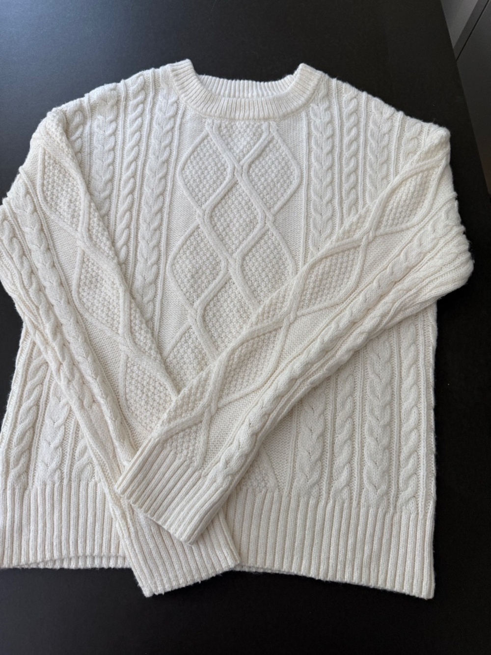 Margeaux and Elle white sweater with cable design in small.